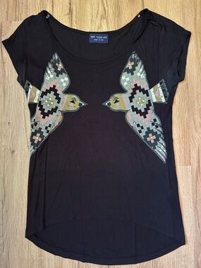 The Classic Small Black Short Sleeve Tee with Birds Graphic